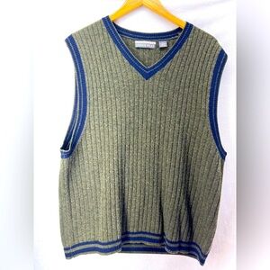 Vintage Structure Urban Wear Lambswool Wool Sweater Vest XL V Neck Blue/Green